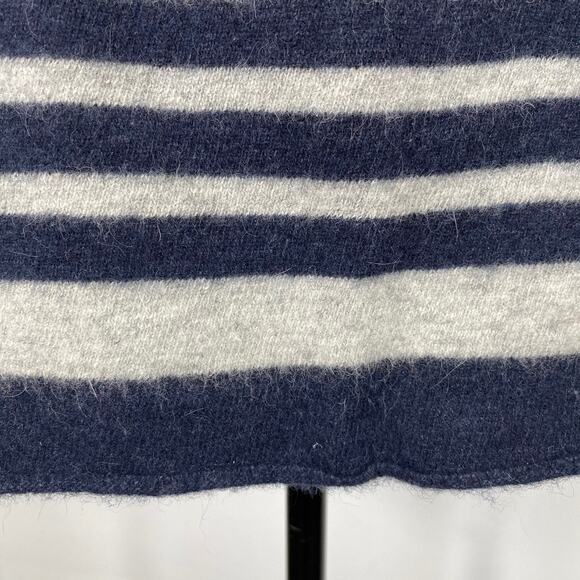 Lucy & Laurel Lambswool Sweater Mixed Striped Navy Blue & Cream Women Sz Lg - Picture 7 of 10